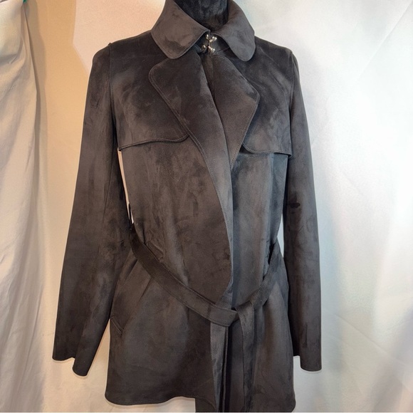 H&M Women’s Black Suede Hook Close Belted Jacket Blazer Size XS - Picture 1 of 9